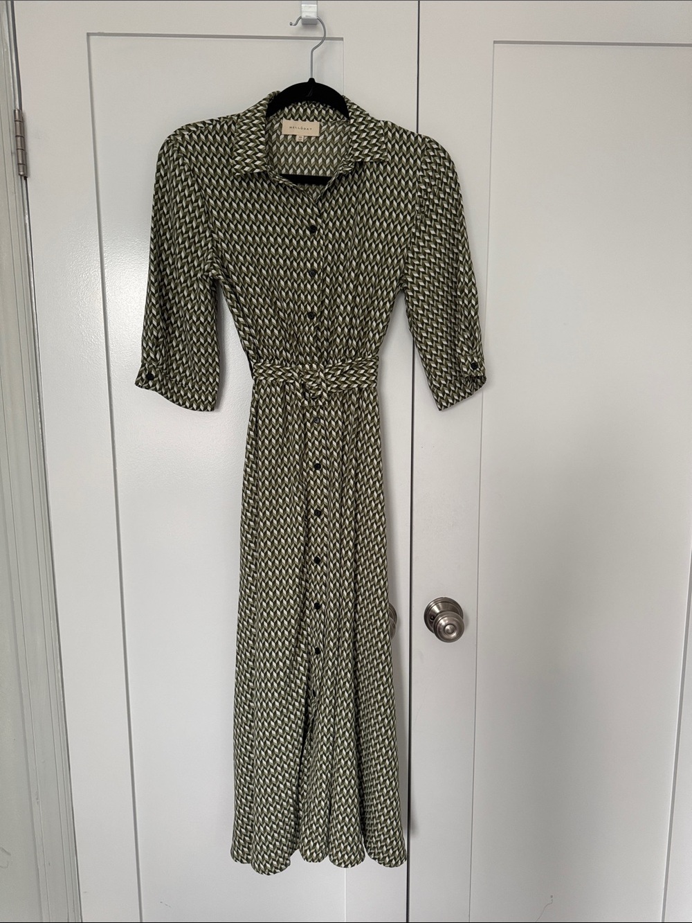 MELLODAY Olive Green Patterned Maxi Shirt Dress